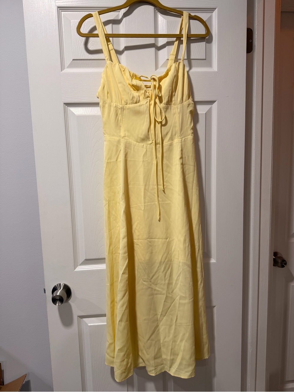 SHEIN Pastel Yellow Tie-Front Midi Dress